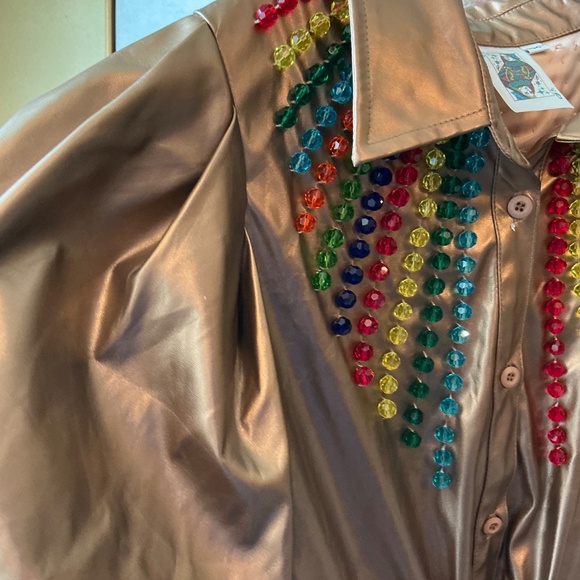 Queen of Sparkles Gold Dress with Rainbow Beads Size Medium - Picture 7 of 7